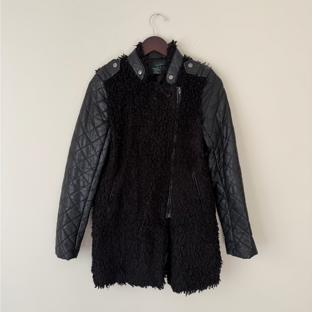 Noriko Faux Fur & Faux Leather Jacket – Black – Size XS